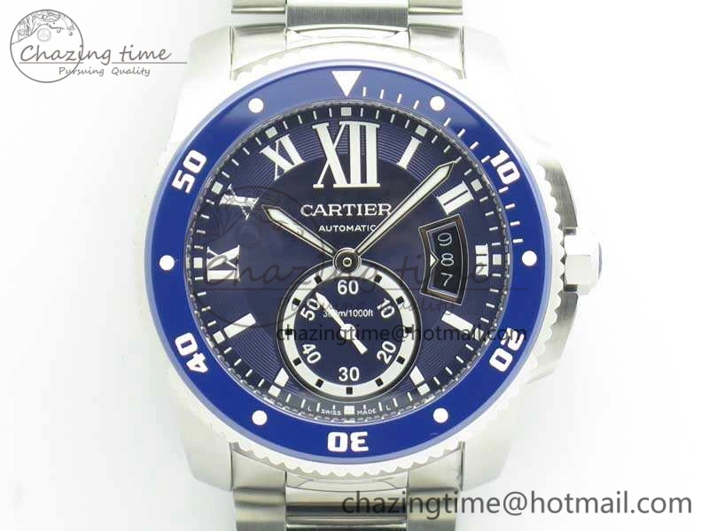 Calibre De Cartier Diver Blue JF 1:1 Best Edition On SS Bracelet A23J