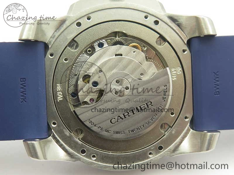 Calibre De Cartier Diver Blue JF 1:1 Best Edition White Dial On Blue Rubber Strap A23J