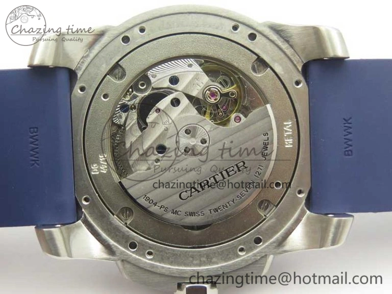 Calibre De Cartier Diver Blue JF 1:1 Best Edition White Dial On Blue Rubber Strap A23J