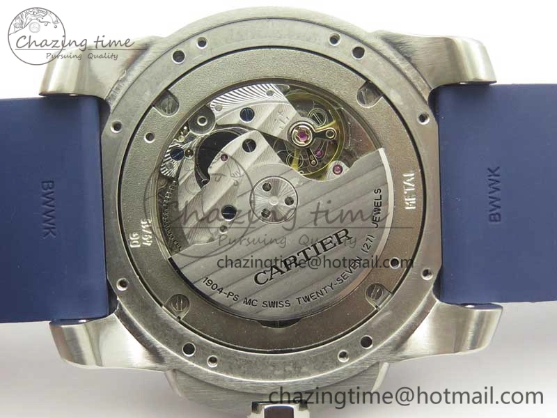 Calibre De Cartier Diver Blue JF 1:1 Best Edition White Dial On Blue Rubber Strap A23J
