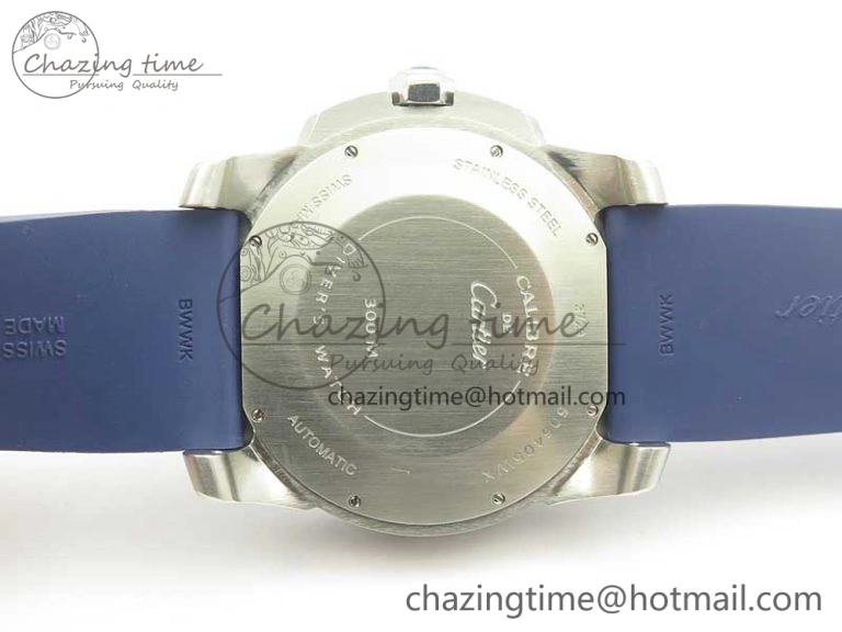 Calibre De Cartier Diver Blue JF 1:1 Best Edition White Dial On Blue Rubber Strap A23J
