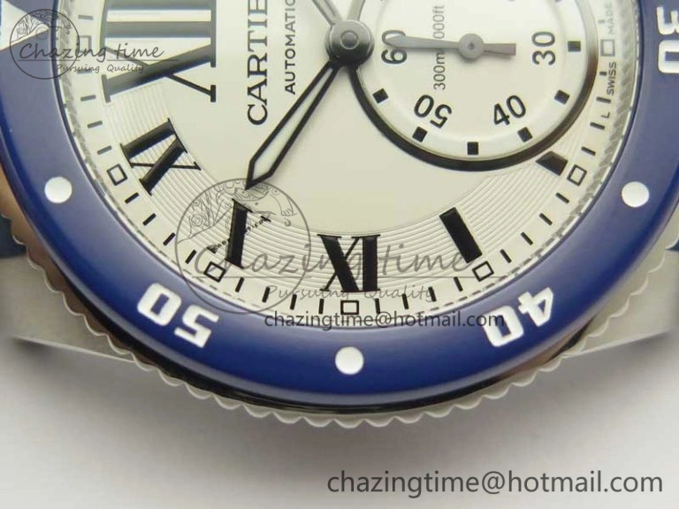 Calibre De Cartier Diver Blue JF 1:1 Best Edition White Dial On Blue Rubber Strap A23J