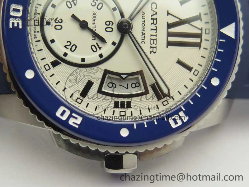 Calibre De Cartier Diver Blue JF 1:1 Best Edition White Dial On Blue Rubber Strap A23J