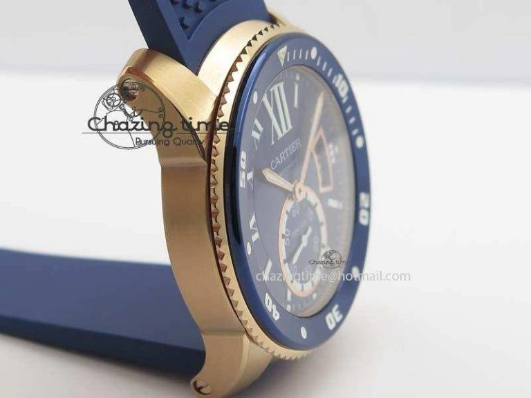 Calibre De Cartier Diver Blue RG TF 1:1 Best Edition On Blue Rubber Strap A23J