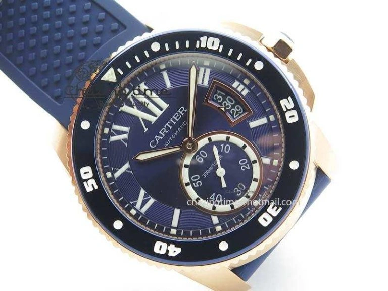 Calibre De Cartier Diver Blue RG TF 1:1 Best Edition On Blue Rubber Strap A23J