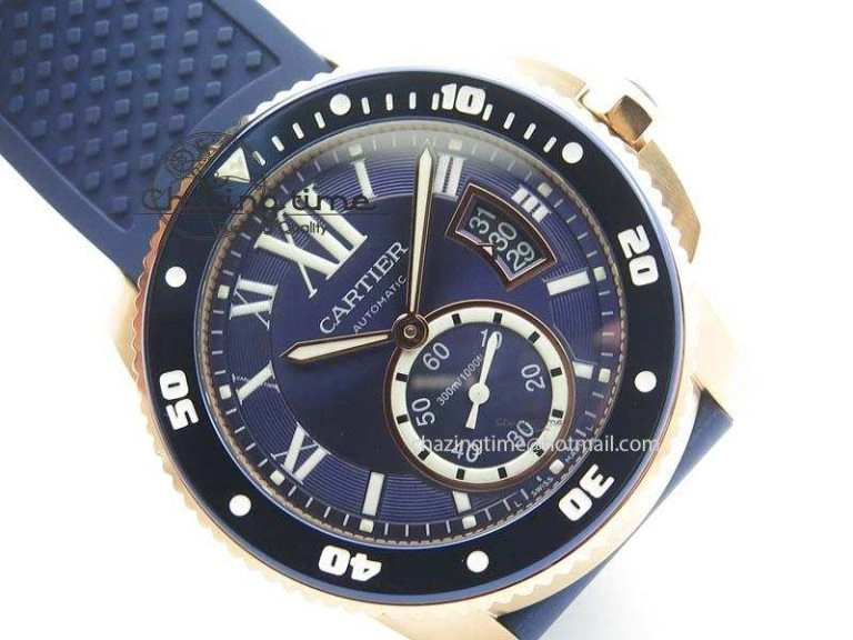 Calibre De Cartier Diver Blue RG TF 1:1 Best Edition On Blue Rubber Strap A23J