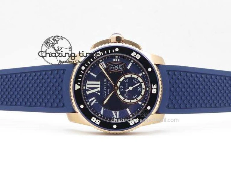 Calibre De Cartier Diver Blue RG TF 1:1 Best Edition On Blue Rubber Strap A23J