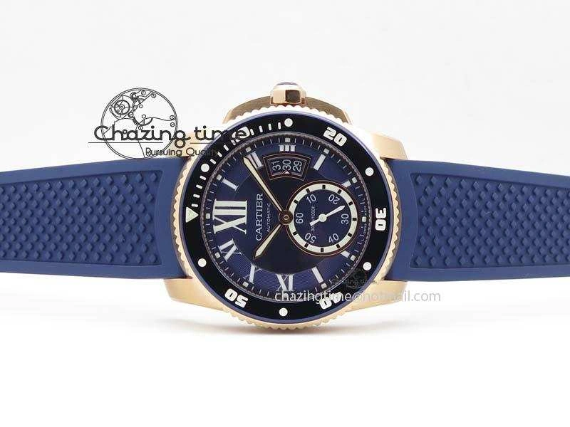 Calibre De Cartier Diver Blue RG TF 1:1 Best Edition On Blue Rubber Strap A23J
