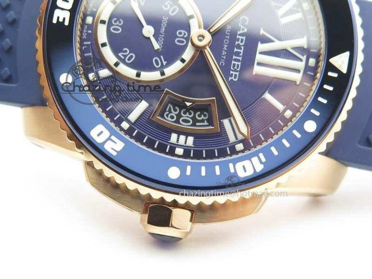 Calibre De Cartier Diver Blue RG TF 1:1 Best Edition On Blue Rubber Strap A23J