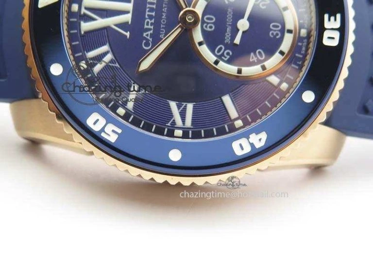 Calibre De Cartier Diver Blue RG TF 1:1 Best Edition On Blue Rubber Strap A23J