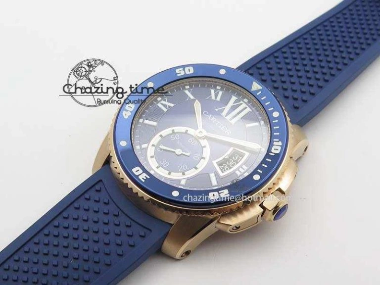 Calibre De Cartier Diver Blue RG TF 1:1 Best Edition On Blue Rubber Strap A23J