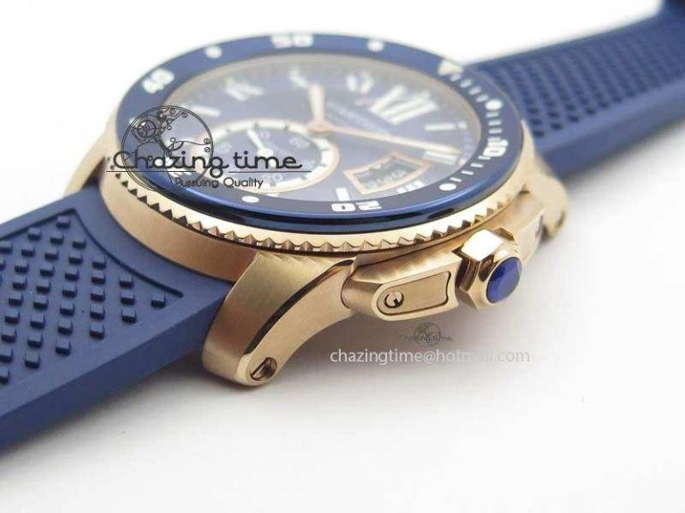 Calibre De Cartier Diver Blue RG TF 1:1 Best Edition On Blue Rubber Strap A23J