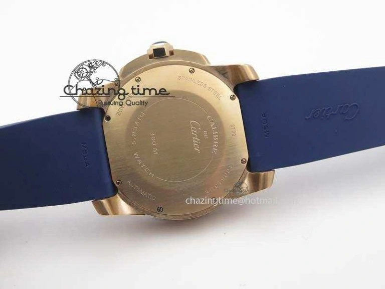 Calibre De Cartier Diver Blue RG TF 1:1 Best Edition On Blue Rubber Strap A23J