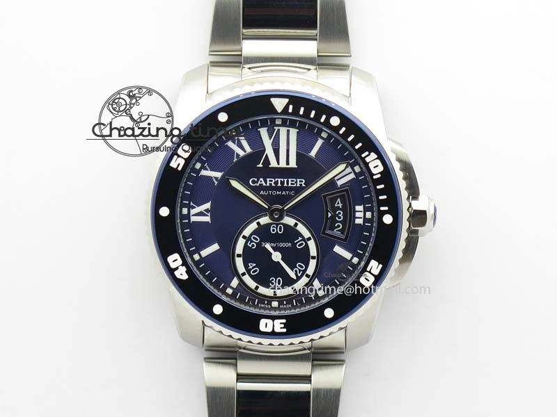 Calibre De Cartier Diver Blue TF 1:1 Best Edition On SS Bracelet A23J