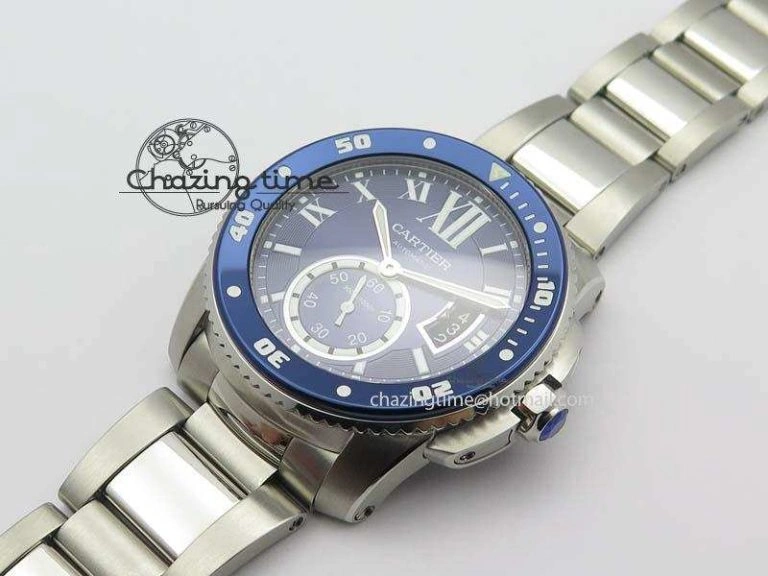 Calibre De Cartier Diver Blue TF 1:1 Best Edition On SS Bracelet A23J