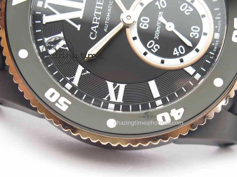 Calibre De Cartier Diver JJF 1:1 Best Edition DLC RG Black Dial On Black Rubber Strap A23J