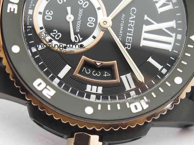 Calibre De Cartier Diver JJF 1:1 Best Edition DLC RG Black Dial On Black Rubber Strap A23J