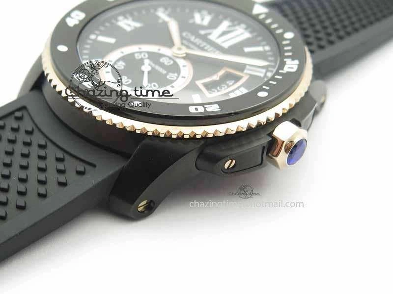 Calibre De Cartier Diver JJF 1:1 Best Edition DLC RG Black Dial On Black Rubber Strap A23J