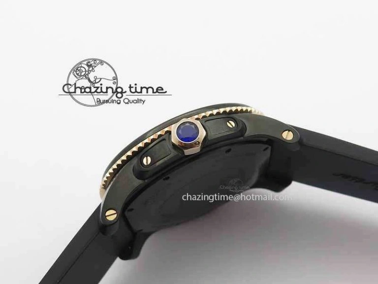 Calibre De Cartier Diver JJF 1:1 Best Edition DLC RG Black Dial On Black Rubber Strap A23J