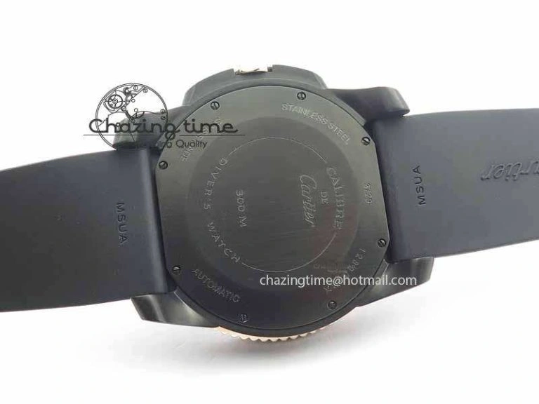 Calibre De Cartier Diver JJF 1:1 Best Edition DLC RG Black Dial On Black Rubber Strap A23J