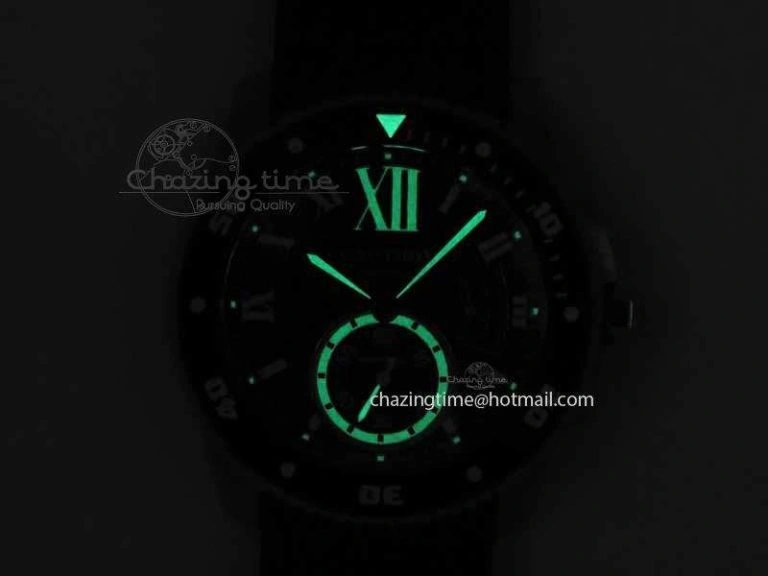 Calibre De Cartier Diver JJF 1:1 Best Edition SS Black Dial On Black Rubber Strap A23J