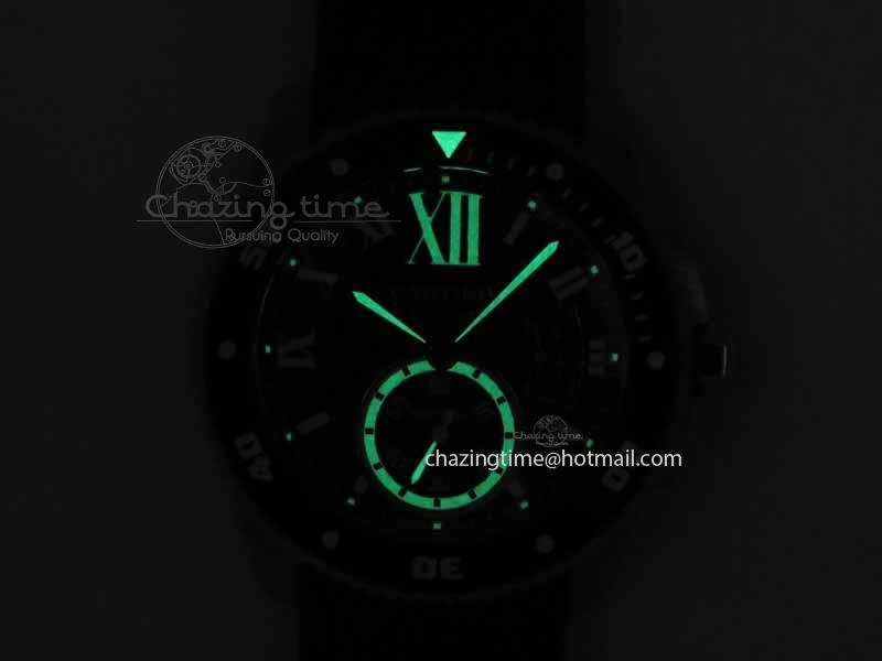 Calibre De Cartier Diver JJF 1:1 Best Edition SS Black Dial On Black Rubber Strap A23J