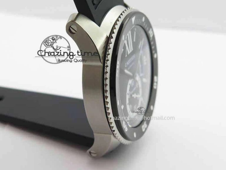 Calibre De Cartier Diver JJF 1:1 Best Edition SS Black Dial On Black Rubber Strap A23J