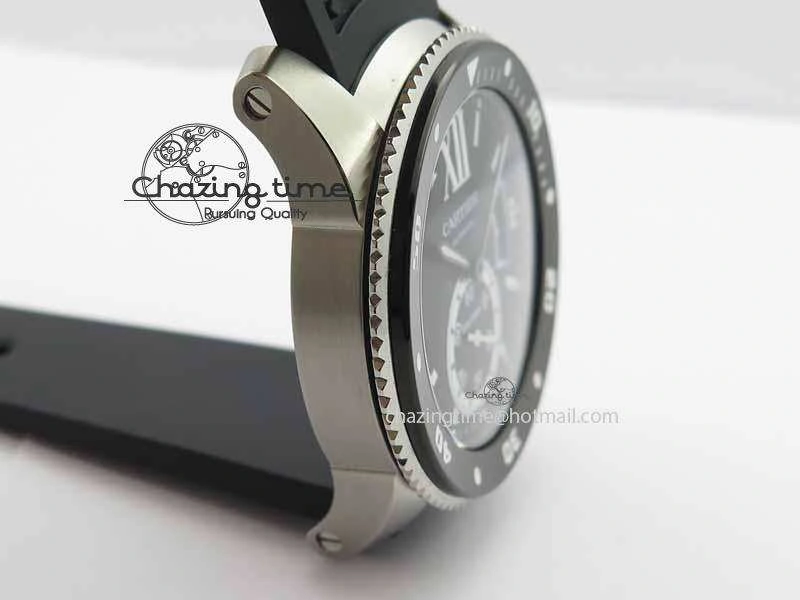 Calibre De Cartier Diver JJF 1:1 Best Edition SS Black Dial On Black Rubber Strap A23J