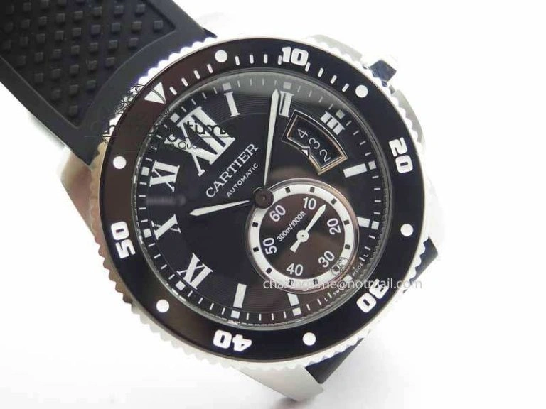 Calibre De Cartier Diver JJF 1:1 Best Edition SS Black Dial On Black Rubber Strap A23J