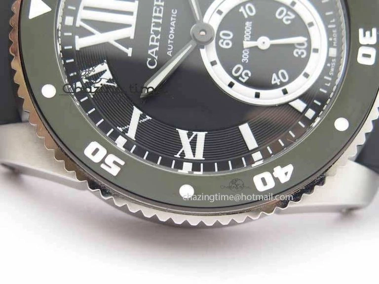 Calibre De Cartier Diver JJF 1:1 Best Edition SS Black Dial On Black Rubber Strap A23J