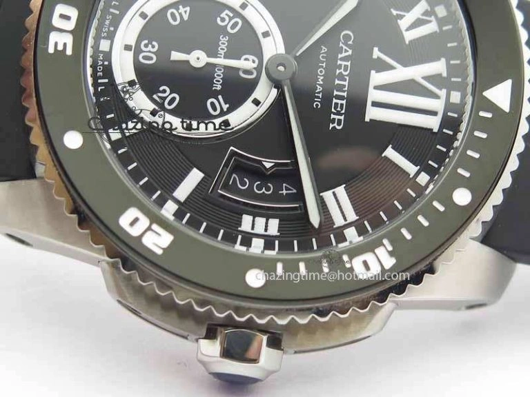 Calibre De Cartier Diver JJF 1:1 Best Edition SS Black Dial On Black Rubber Strap A23J