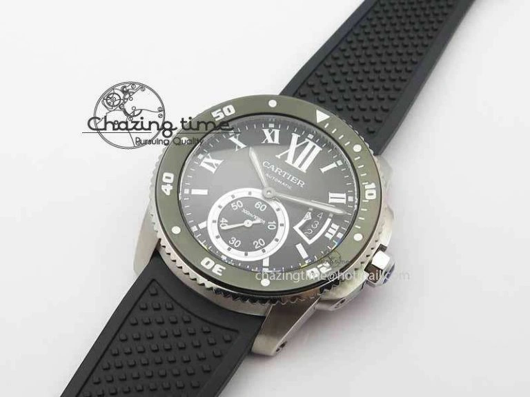 Calibre De Cartier Diver JJF 1:1 Best Edition SS Black Dial On Black Rubber Strap A23J
