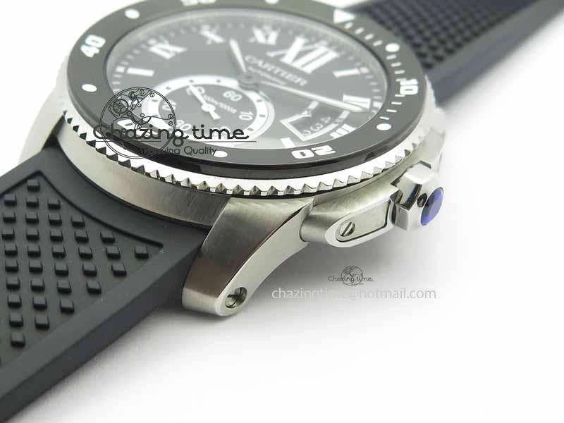 Calibre De Cartier Diver JJF 1:1 Best Edition SS Black Dial On Black Rubber Strap A23J