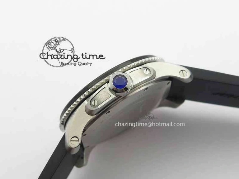Calibre De Cartier Diver JJF 1:1 Best Edition SS Black Dial On Black Rubber Strap A23J