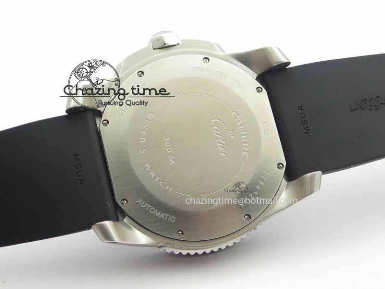 Calibre De Cartier Diver JJF 1:1 Best Edition SS Black Dial On Black Rubber Strap A23J