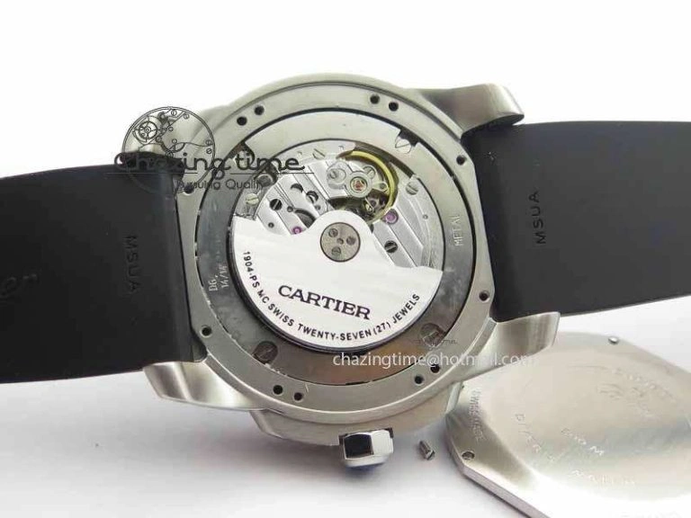 Calibre De Cartier Diver JJF 1:1 Best Edition SS Black Dial On Black Rubber Strap A23J