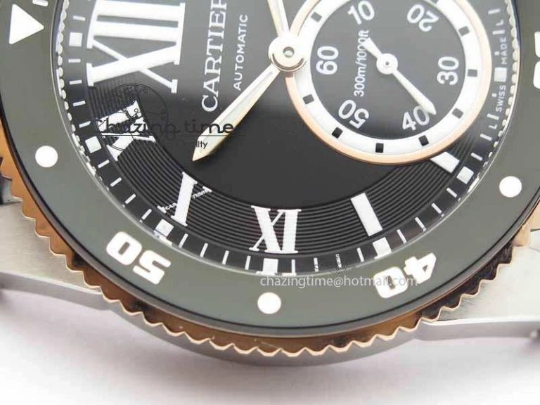 Calibre De Cartier Diver JJF 1:1 Best Edition SS RG Black Dial On Black Rubber Strap A23J