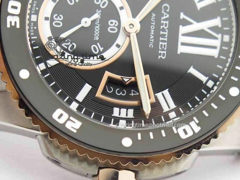 Calibre De Cartier Diver JJF 1:1 Best Edition SS RG Black Dial On Black Rubber Strap A23J