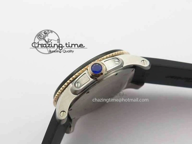 Calibre De Cartier Diver JJF 1:1 Best Edition SS RG Black Dial On Black Rubber Strap A23J