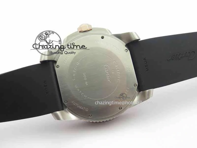Calibre De Cartier Diver JJF 1:1 Best Edition SS RG Black Dial On Black Rubber Strap A23J