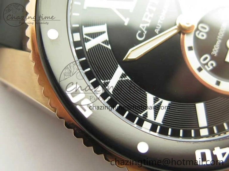 Calibre De Cartier Diver RG Black RG Bezel JF 1:1 Best Edition On Black Rubber Strap A23J