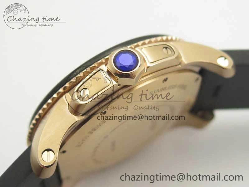Calibre De Cartier Diver RG Black RG Bezel JF 1:1 Best Edition On Black Rubber Strap A23J