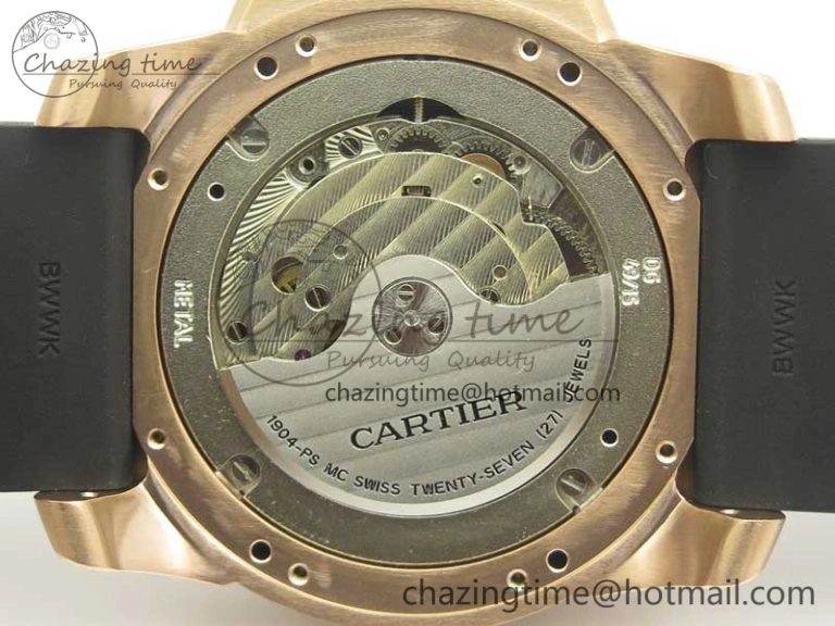 Calibre De Cartier Diver RG Black RG Bezel JF 1:1 Best Edition On Black Rubber Strap A23J