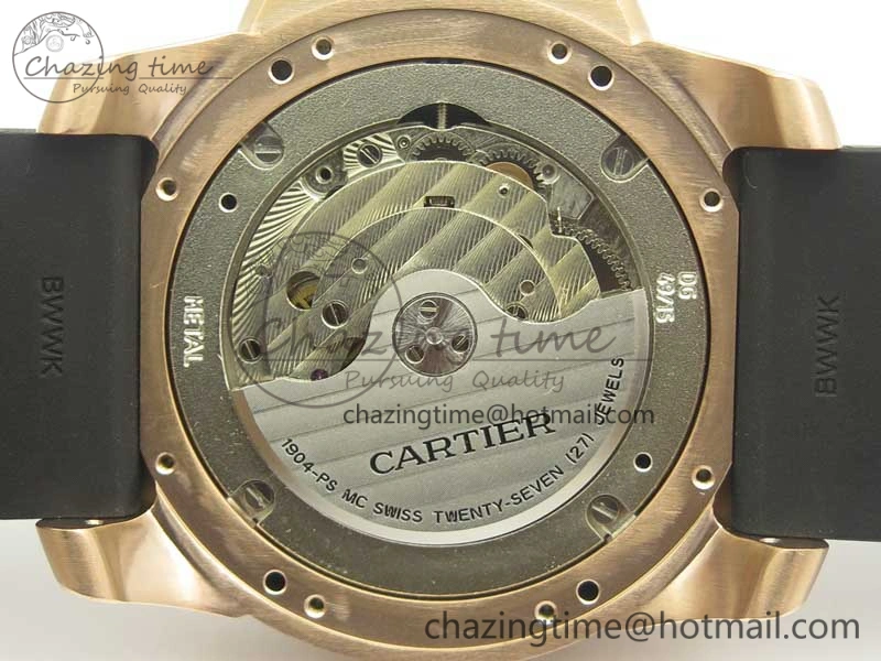 Calibre De Cartier Diver RG Black RG Bezel JF 1:1 Best Edition On Black Rubber Strap A23J