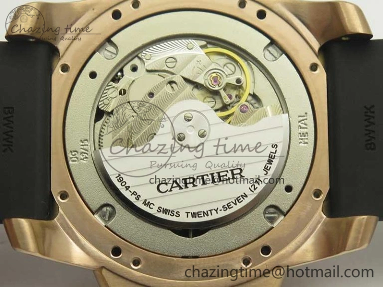 Calibre De Cartier Diver RG Black RG Bezel JF 1:1 Best Edition On Black Rubber Strap A23J
