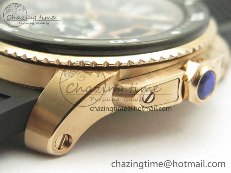 Calibre De Cartier Diver RG Black RG Bezel JF 1:1 Best Edition On Black Rubber Strap A23J
