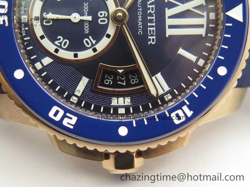 Calibre De Cartier Diver RG Blue RG Bezel JF 1:1 Best Edition On Blue Rubber Strap A23J
