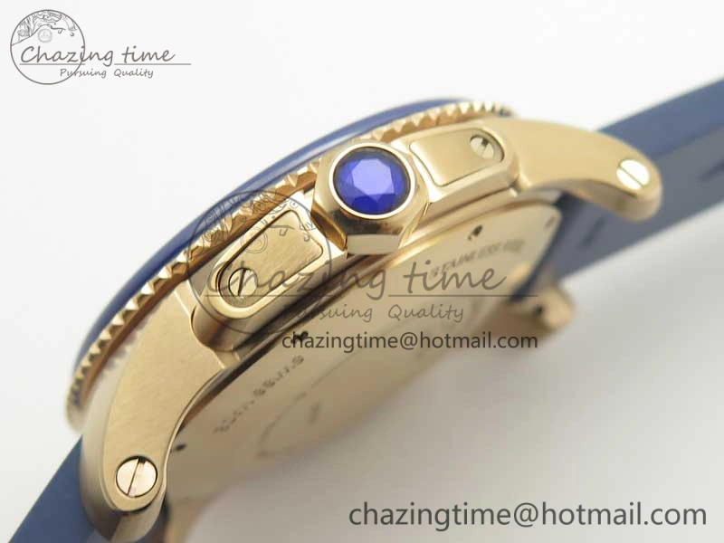 Calibre De Cartier Diver RG Blue RG Bezel JF 1:1 Best Edition On Blue Rubber Strap A23J