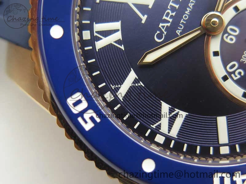 Calibre De Cartier Diver RG Blue RG Bezel JF 1:1 Best Edition On Blue Rubber Strap A23J