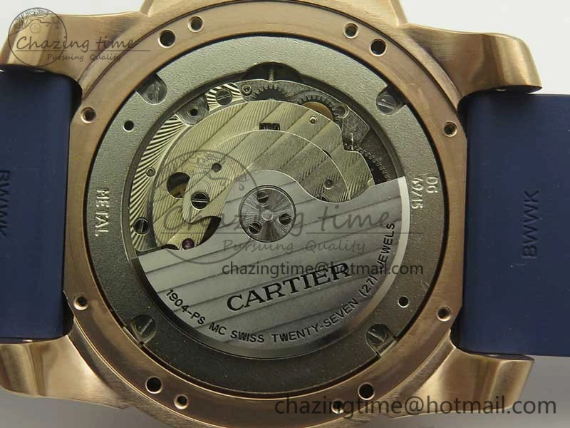 Calibre De Cartier Diver RG Blue RG Bezel JF 1:1 Best Edition On Blue Rubber Strap A23J